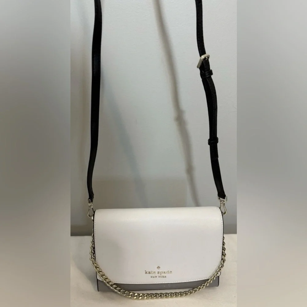 Kate Spade Carson Color Block Black Gray and White Leather Crossbody Bag
